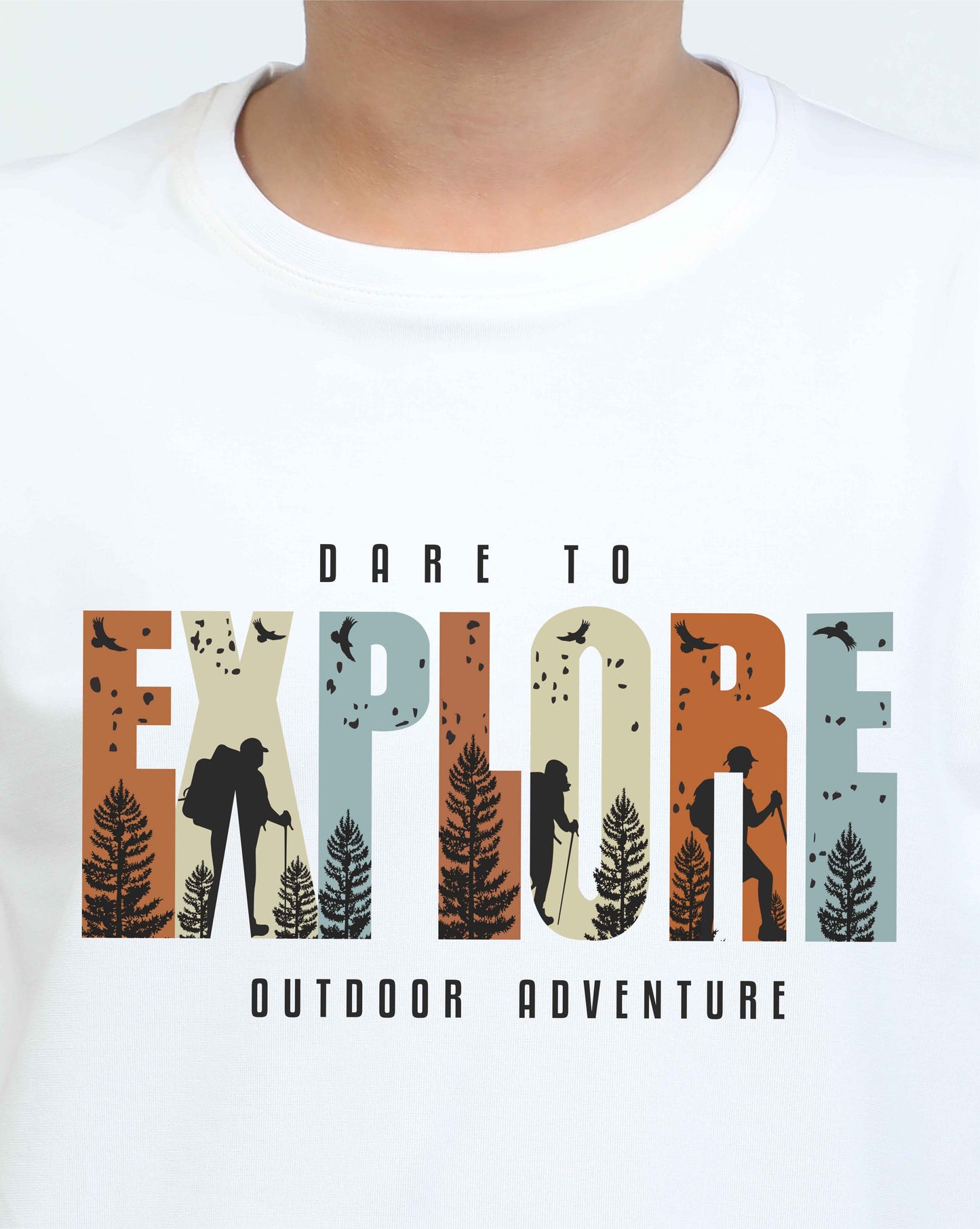 White Explore Print Crew Neck T-Shirt