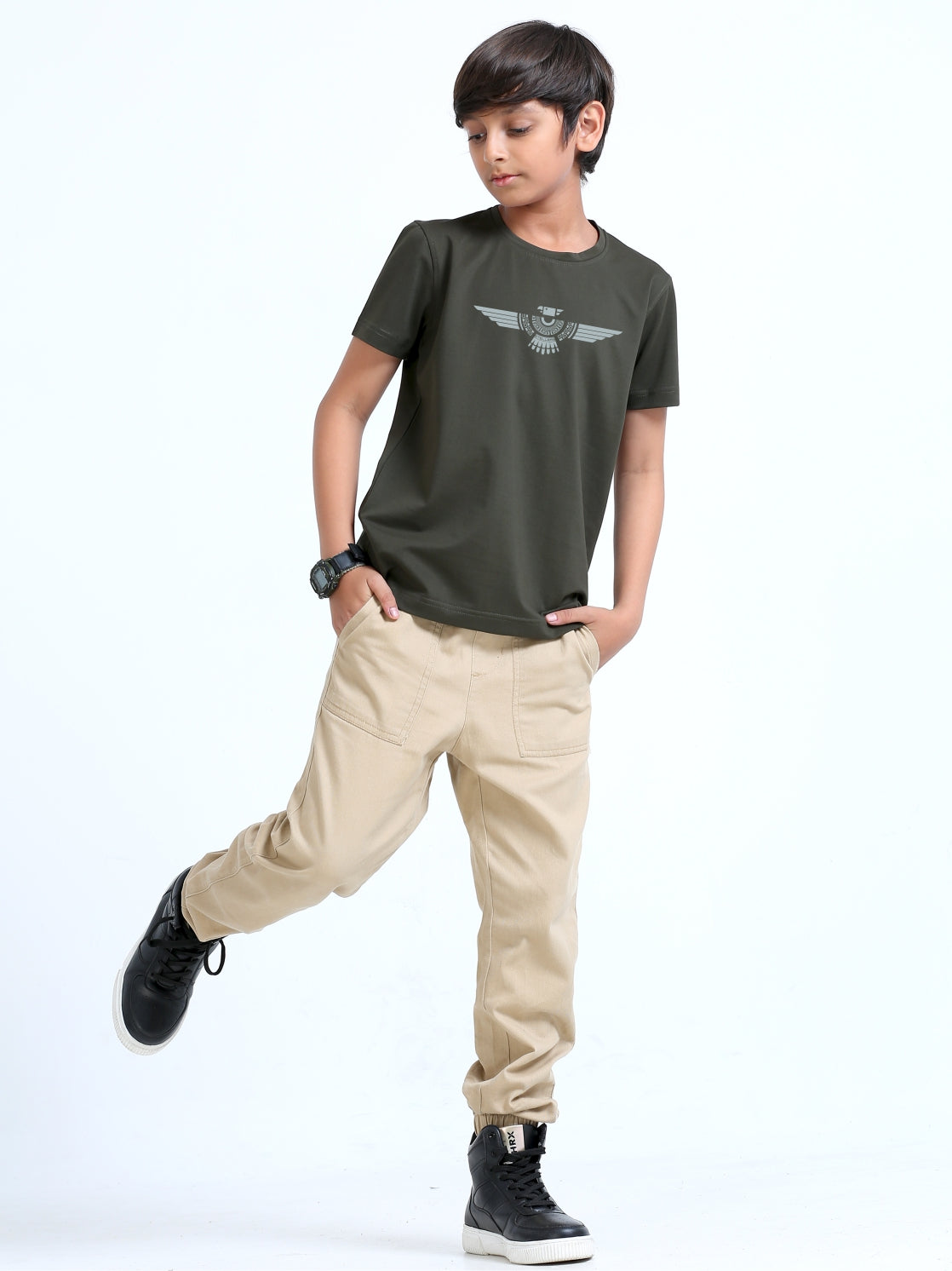 Olive Green Crew Neck T-Shirt - Spiumo Cotton