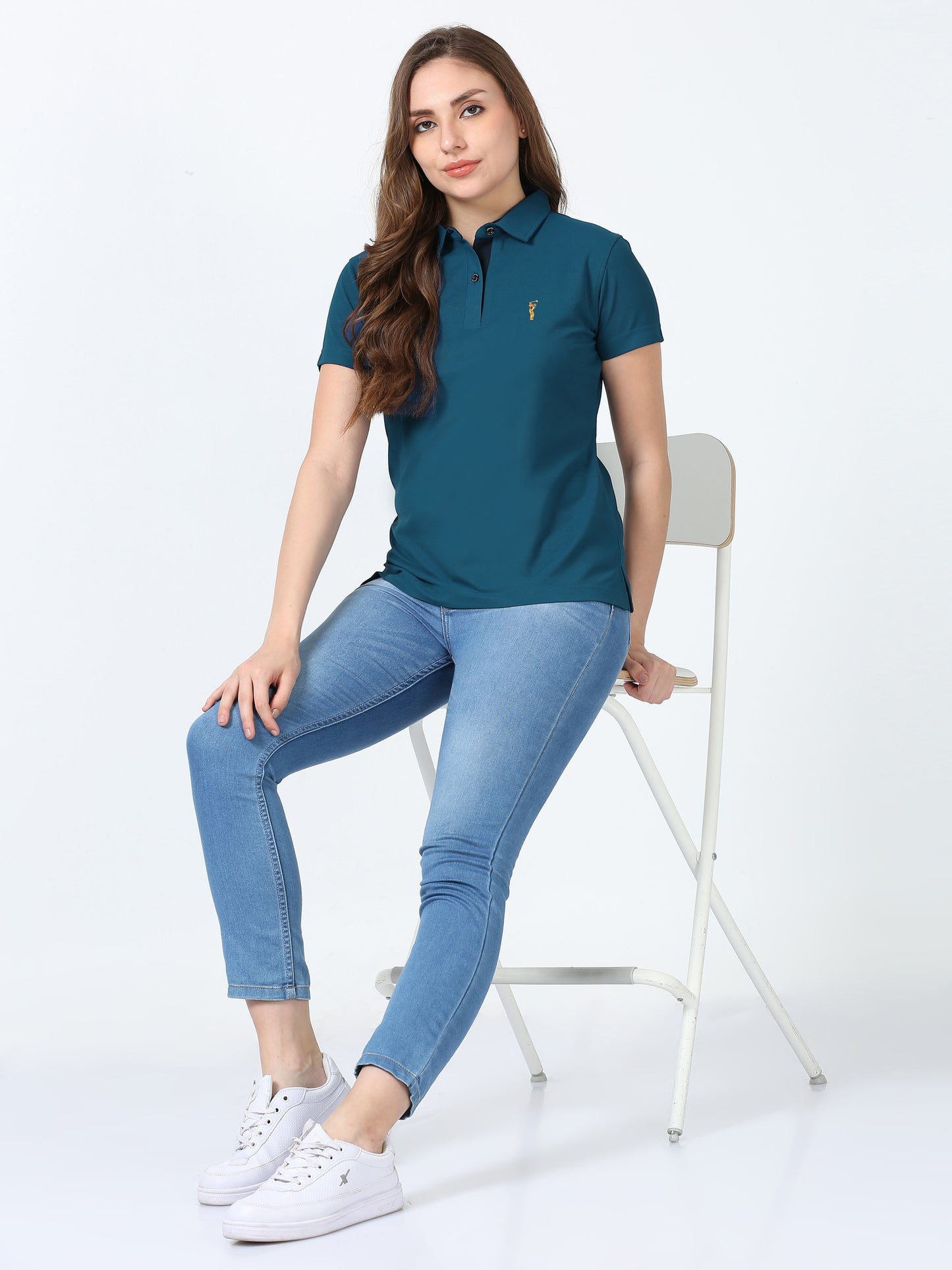 Teal Blue Women's Premium Golf Polo T-Shirt