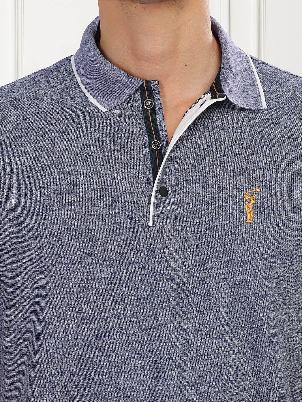 Navy Milange Tipping Polo Shirt