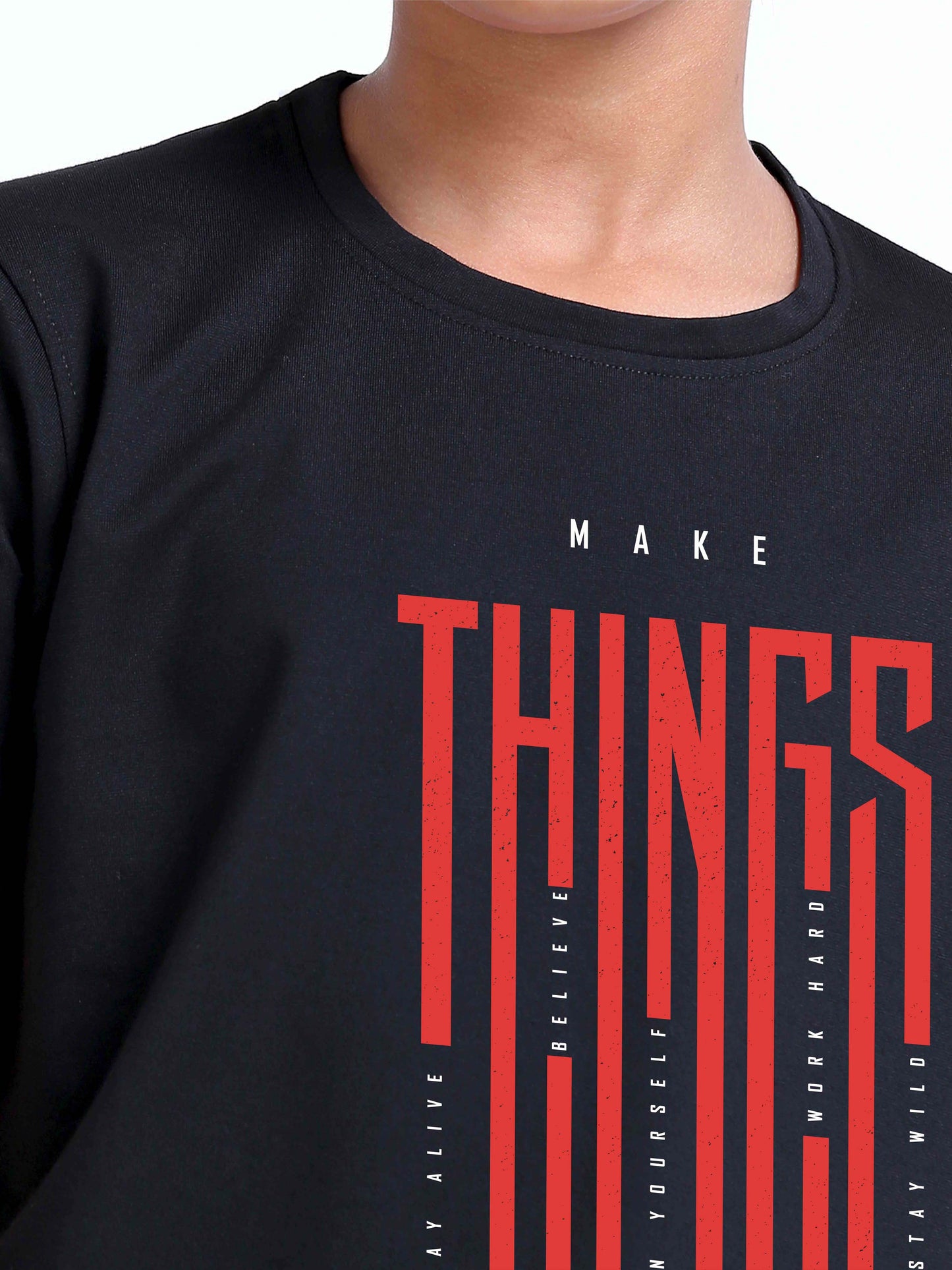 Black- Make Things Printed Crew Neck T-Shirt