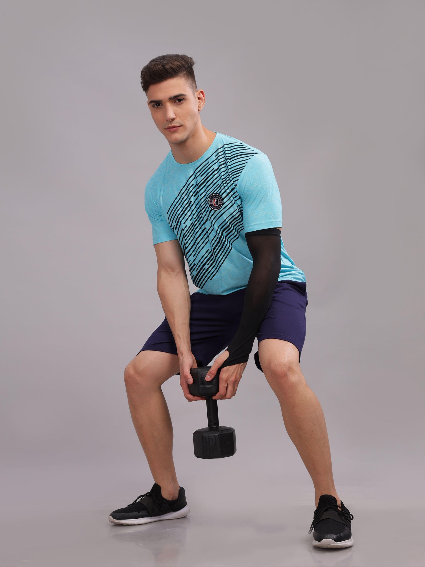 Turquoise Mens Printed Round Neck Active Wear