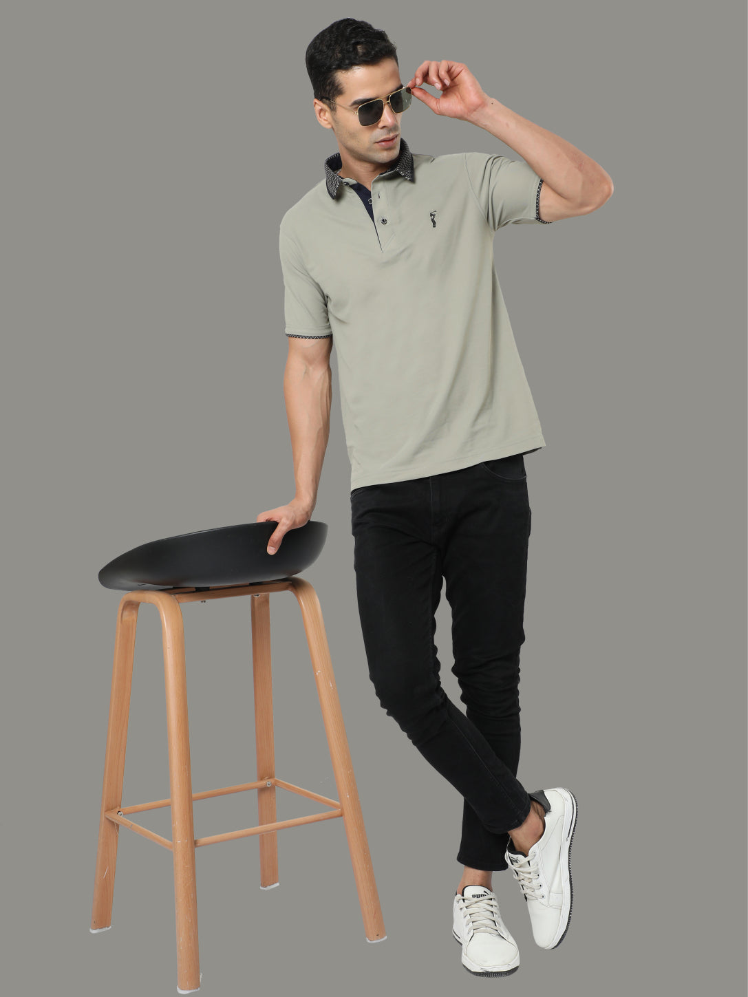 Moose Grey Jacquard Collar Polo T-Shirt