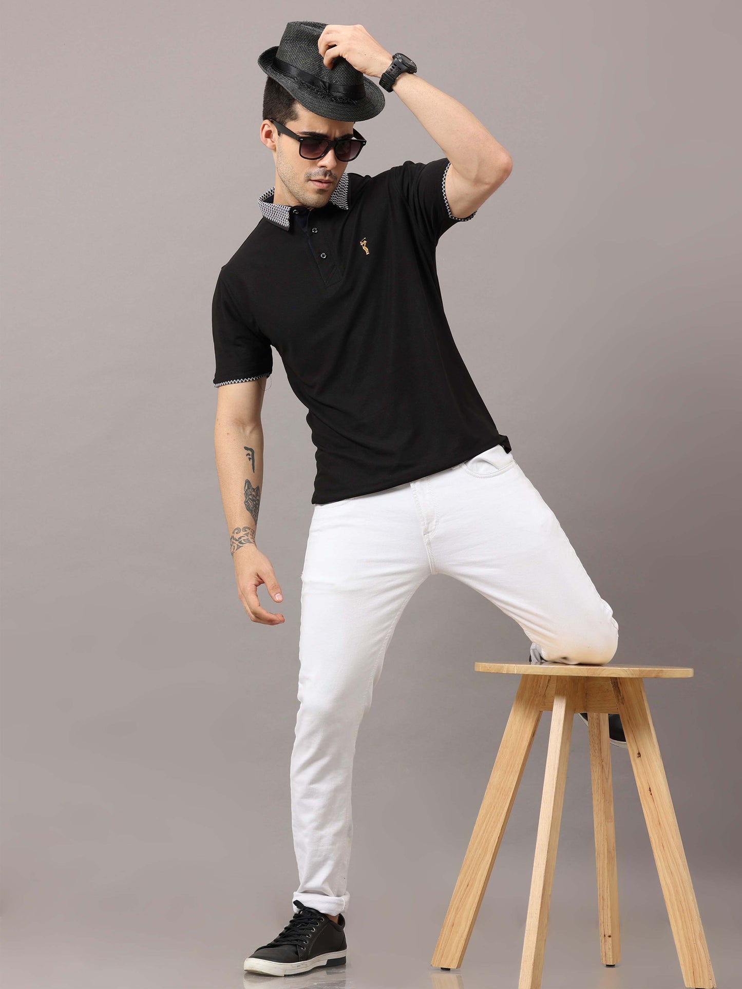 Black Jacquard Collar Polo T-Shirt