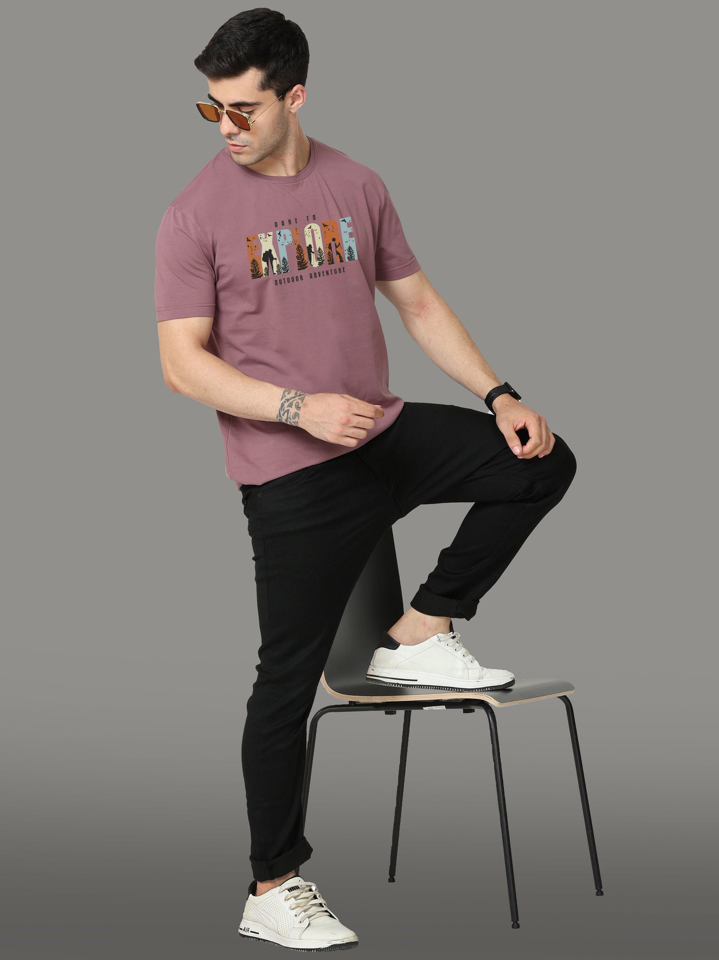 Mauve Explore Print Crew Neck Tees