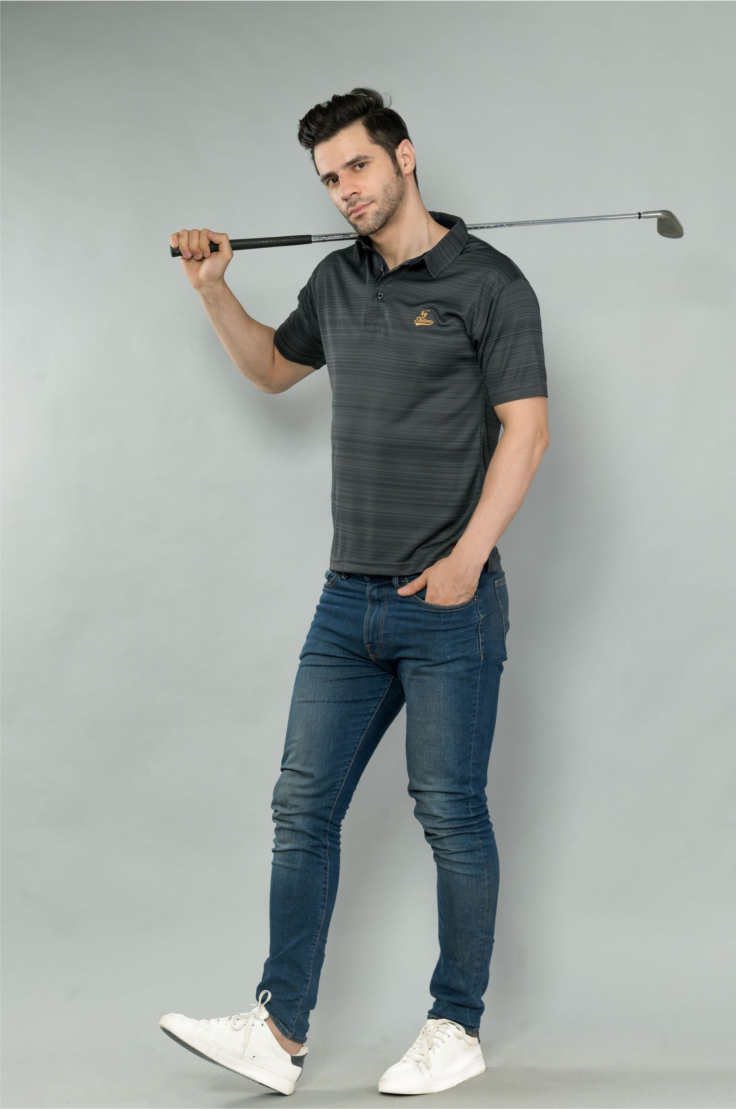 Black Barcode Weave Golf Polo T-Shirts