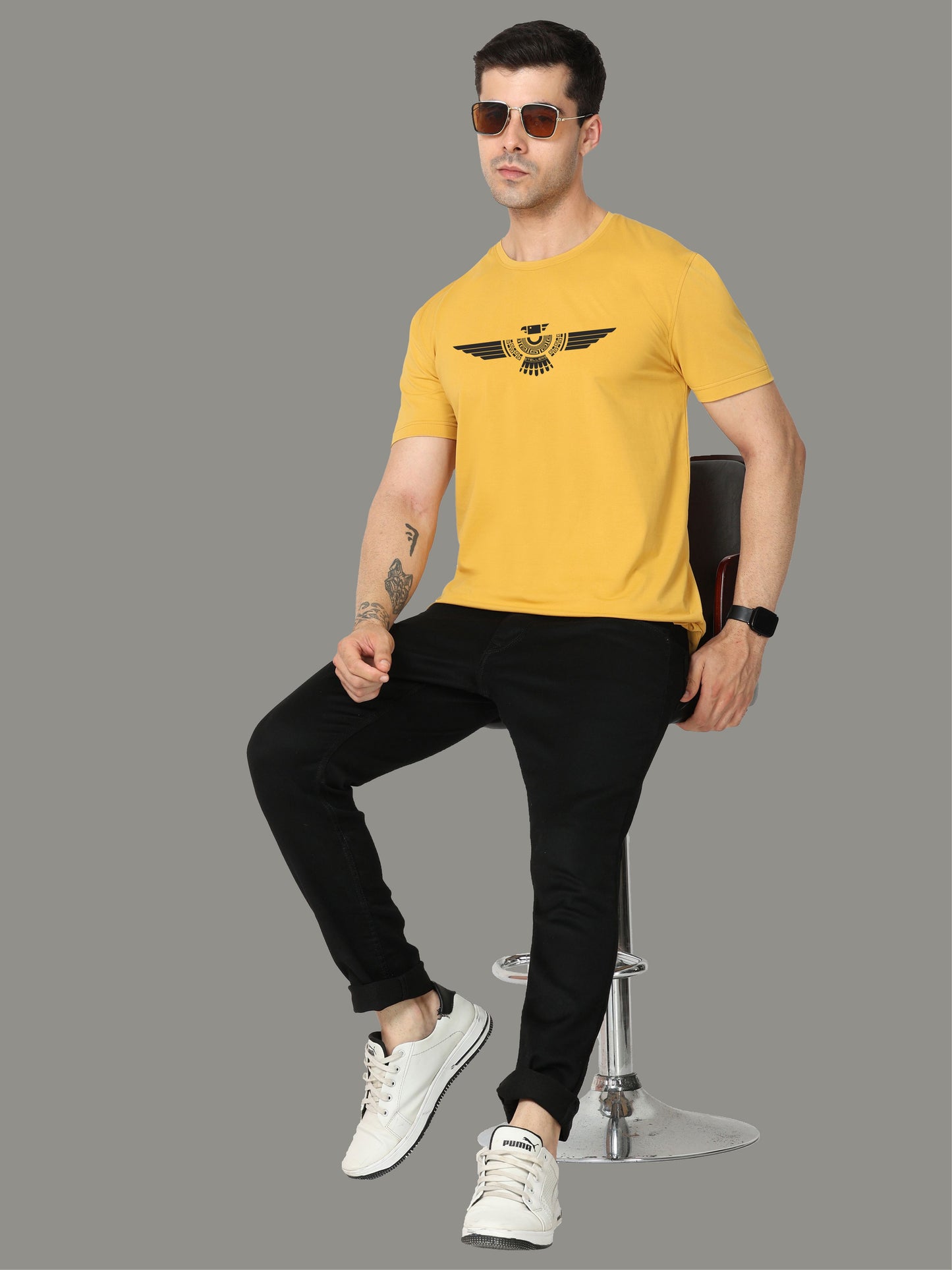 Mustard Crew Neck T-Shirts Tribal