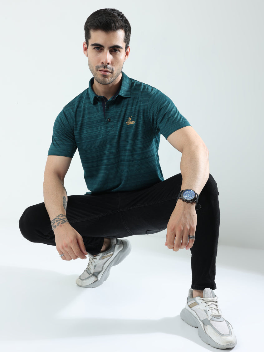 Peacock green Barcode Weave Golf Polo T-Shirt