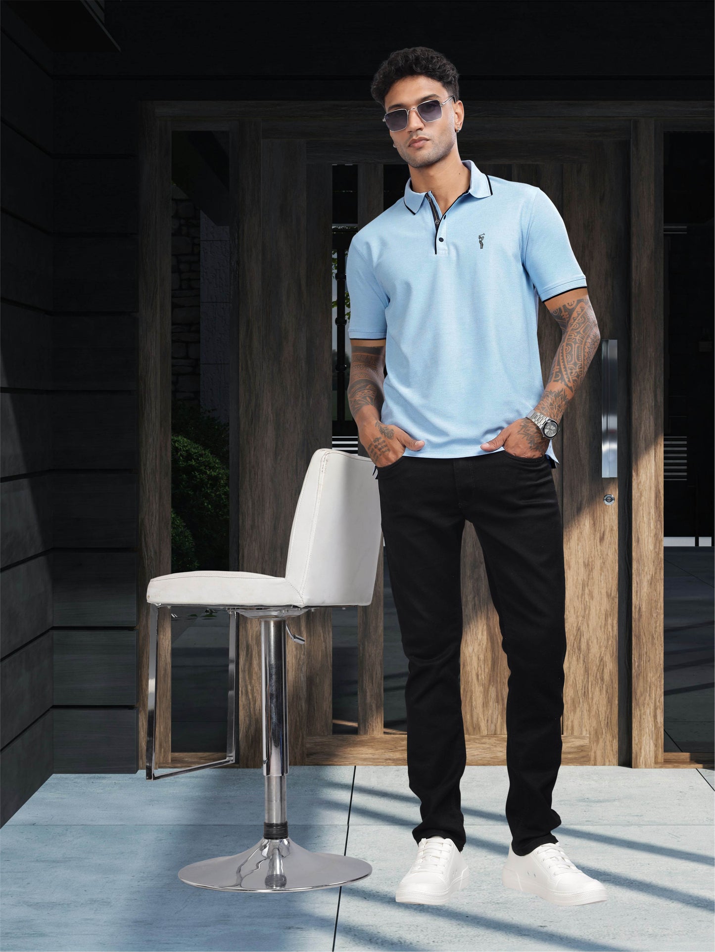 Sky Blue Tipping Polo Shirt