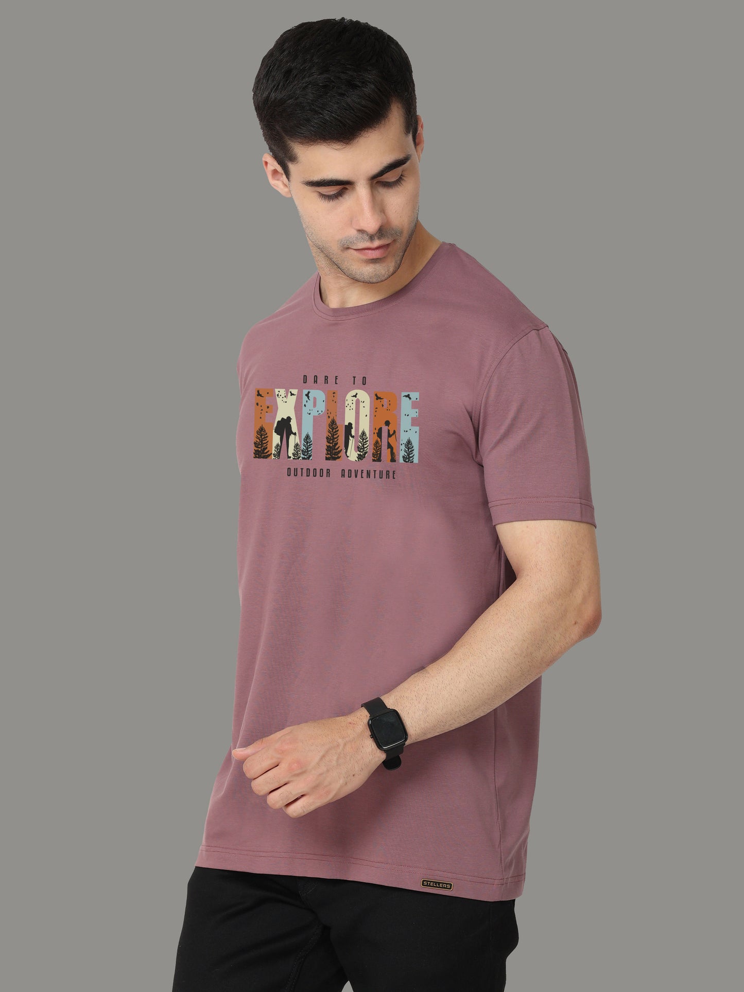 Mauve Explore Print Crew Neck Tees