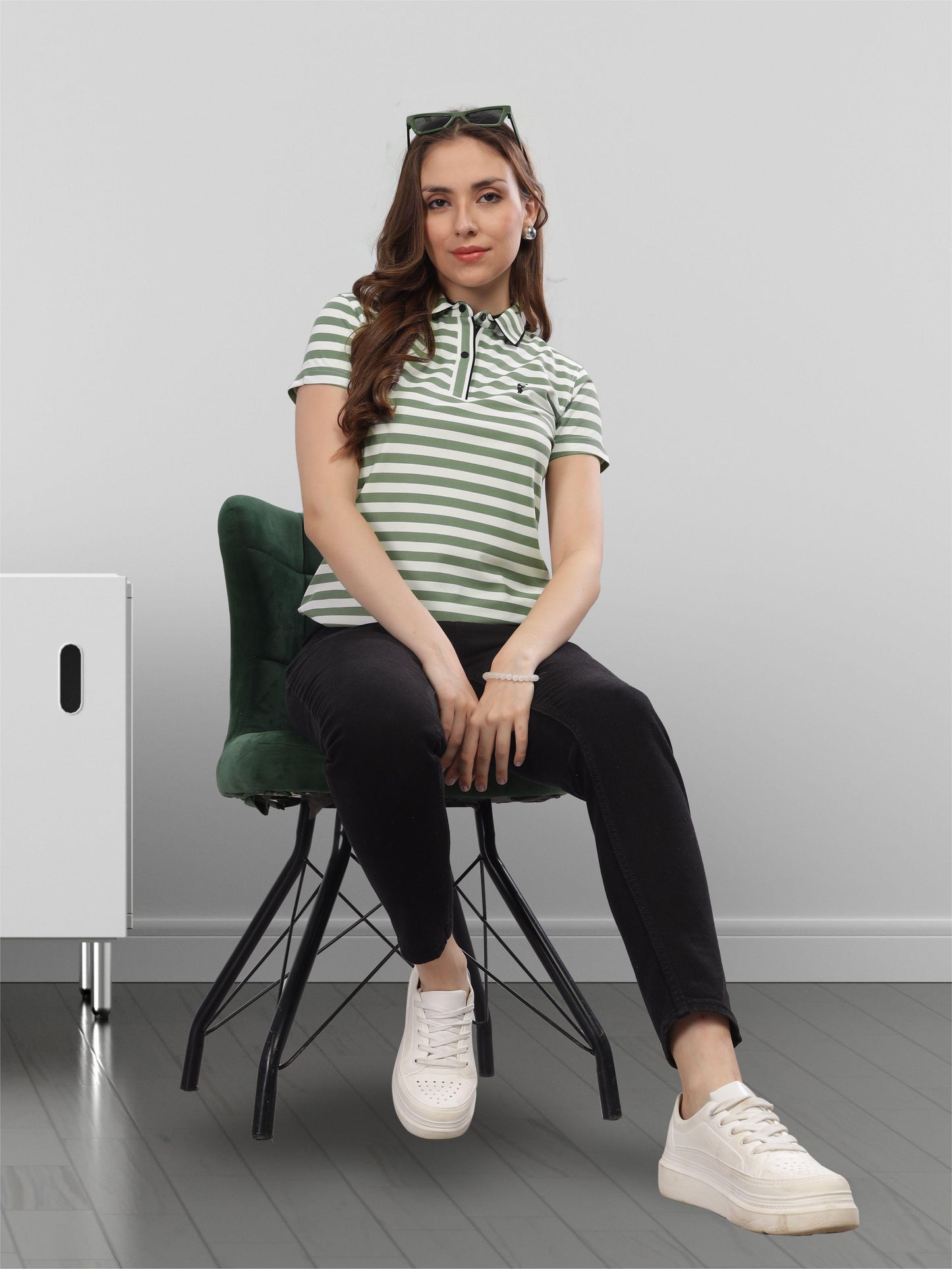 Green Women's Stripes Polos