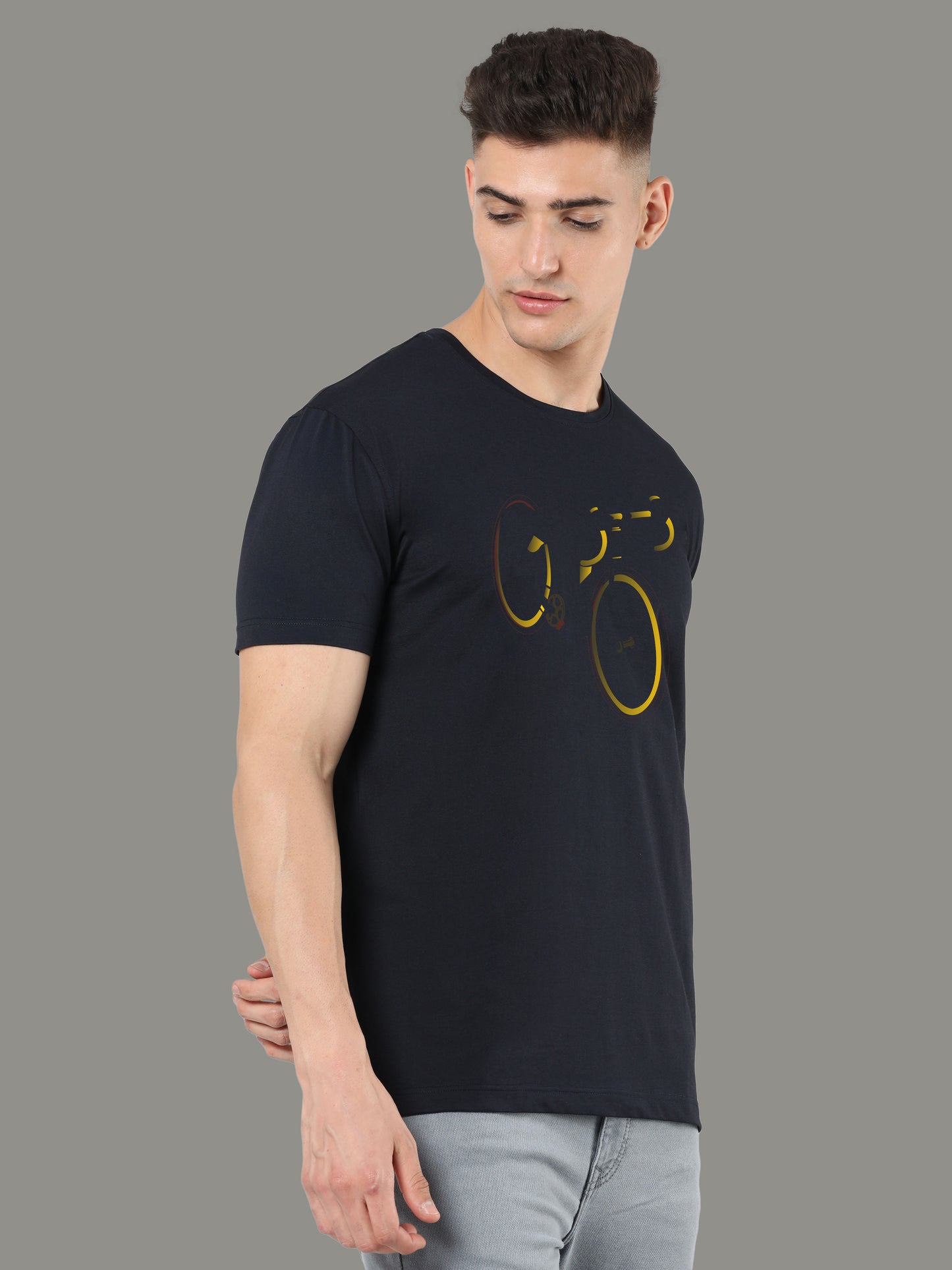 Black Cycle Print Crew Neck Tees