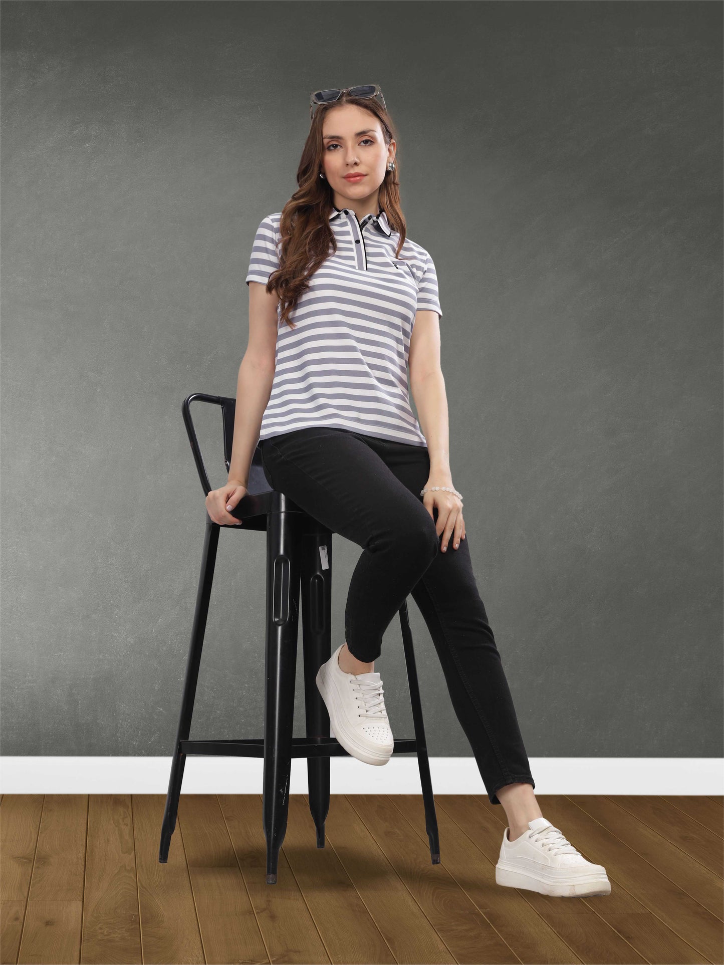 Light Purple Women's Stripes Polos