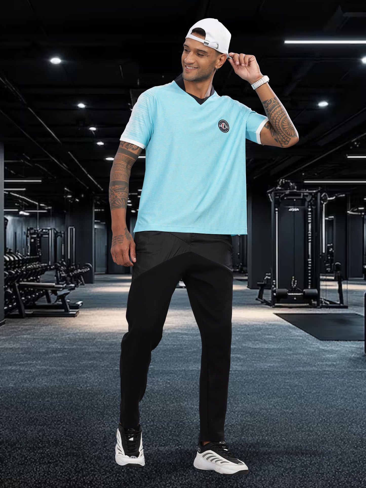 Turquoise Mens Printed Active Wear T-Shirt