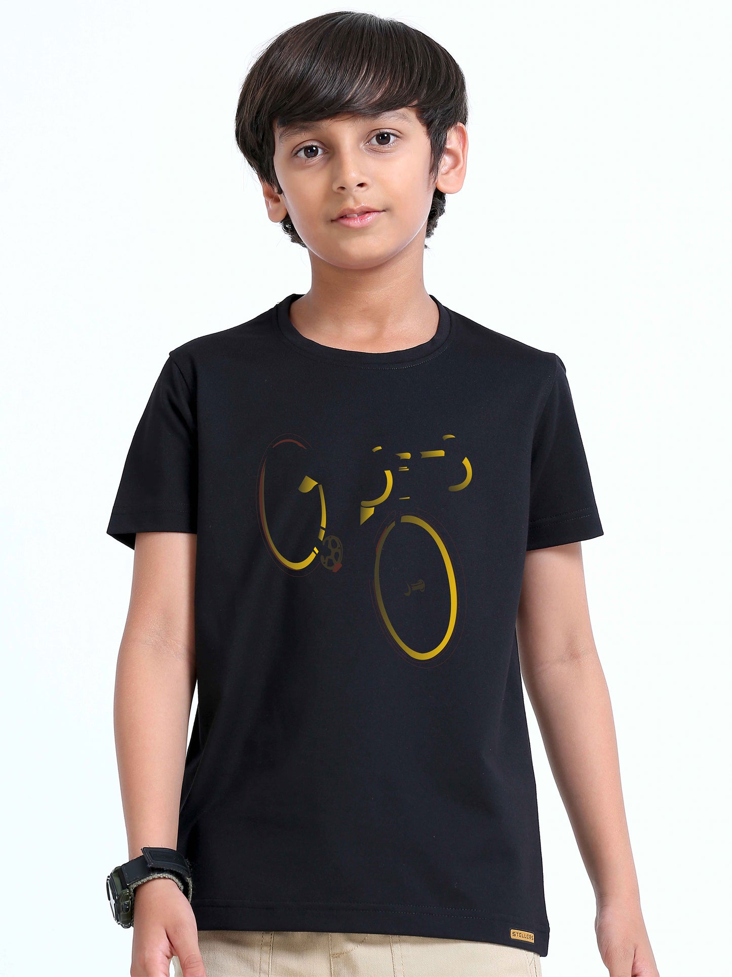 Black Cycle Print Crew Neck T-Shirt