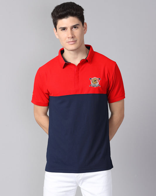 Red-Navy Cut & Sew Polo T-Shirt