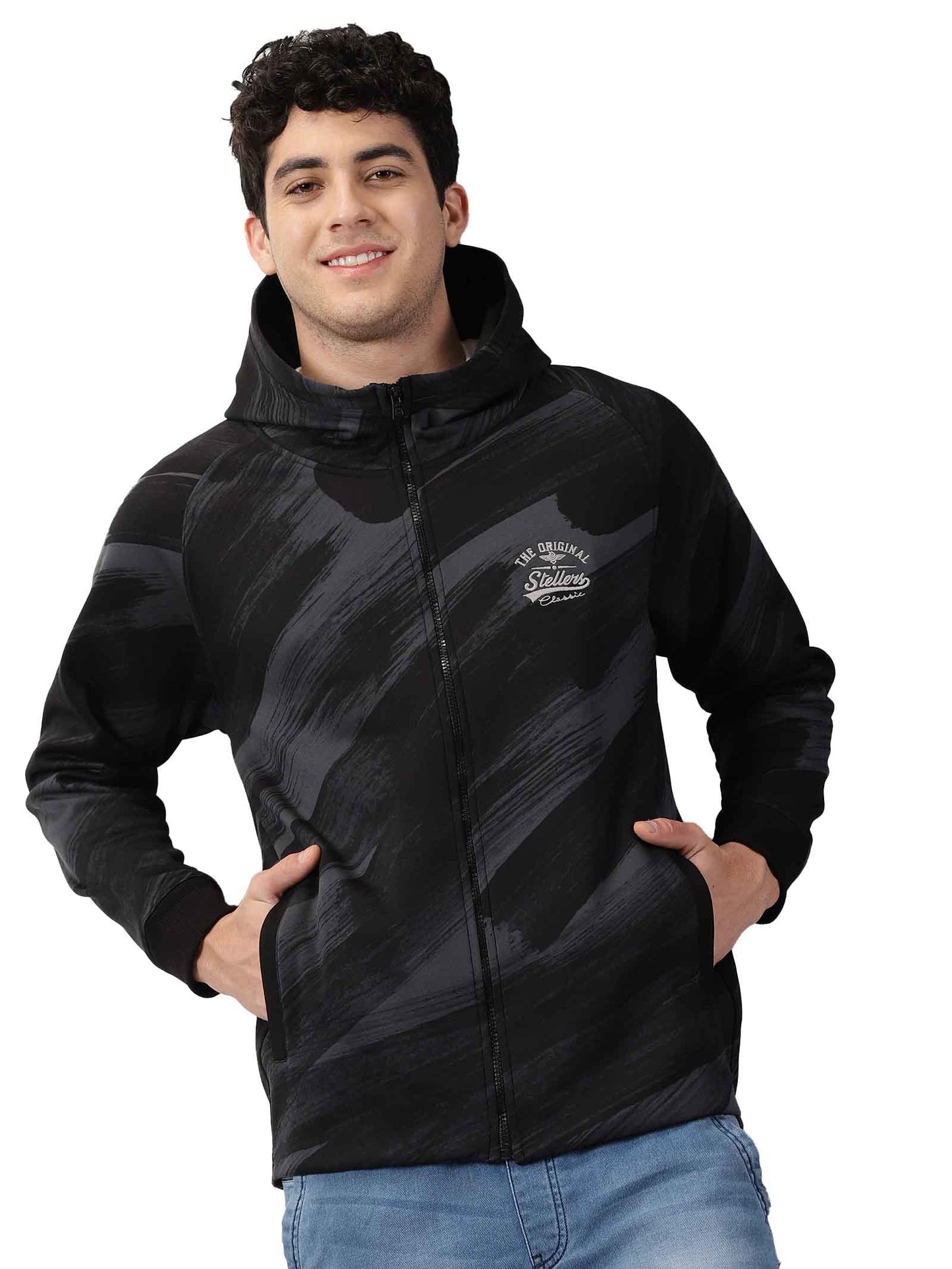 Black Men's Zipper Hoodie Camo