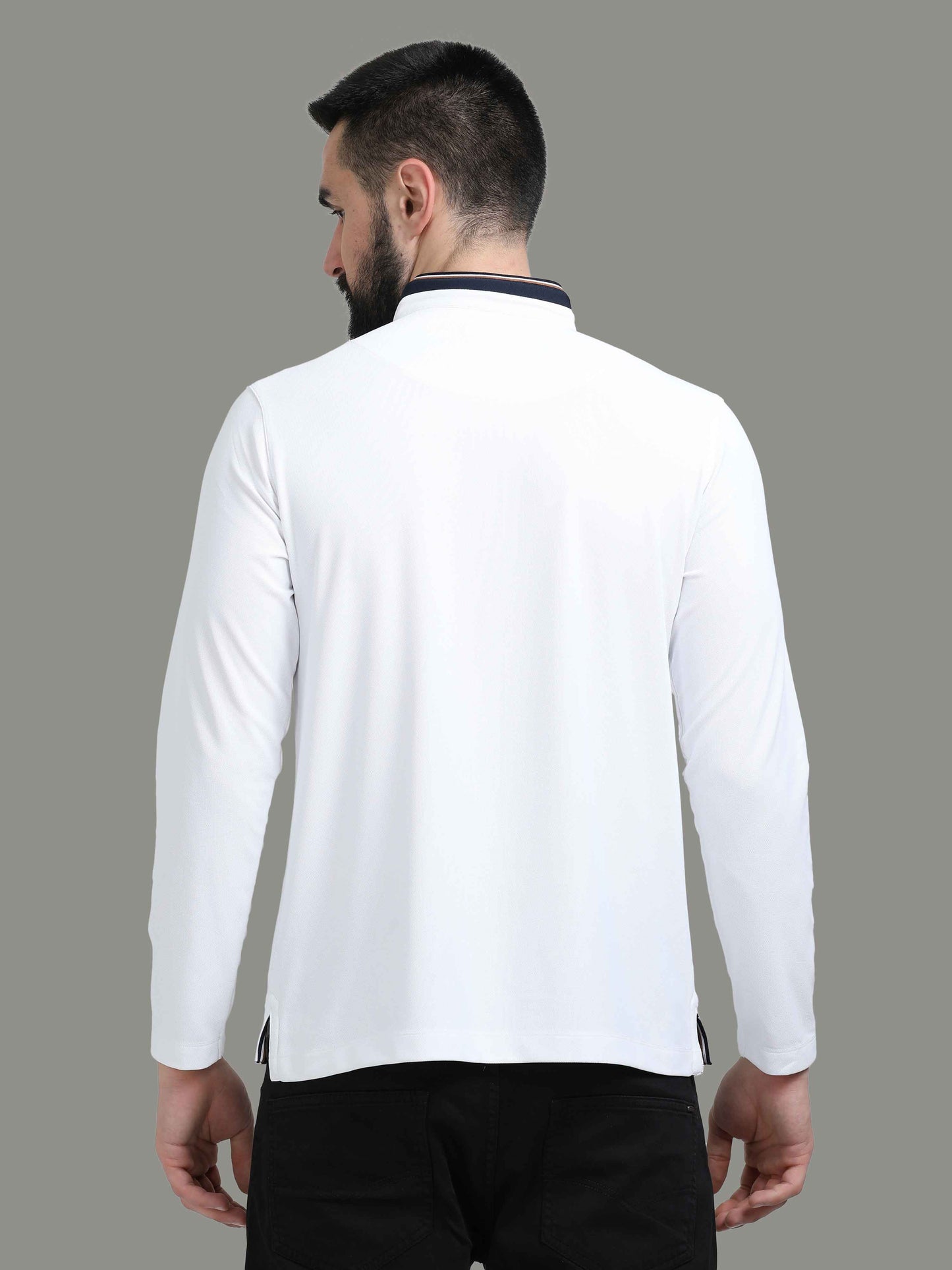 White Henley Full Sleeve Zipper T-Shirt