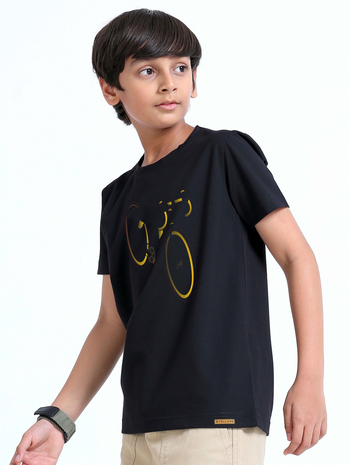 Black Cycle Print Crew Neck T-Shirt