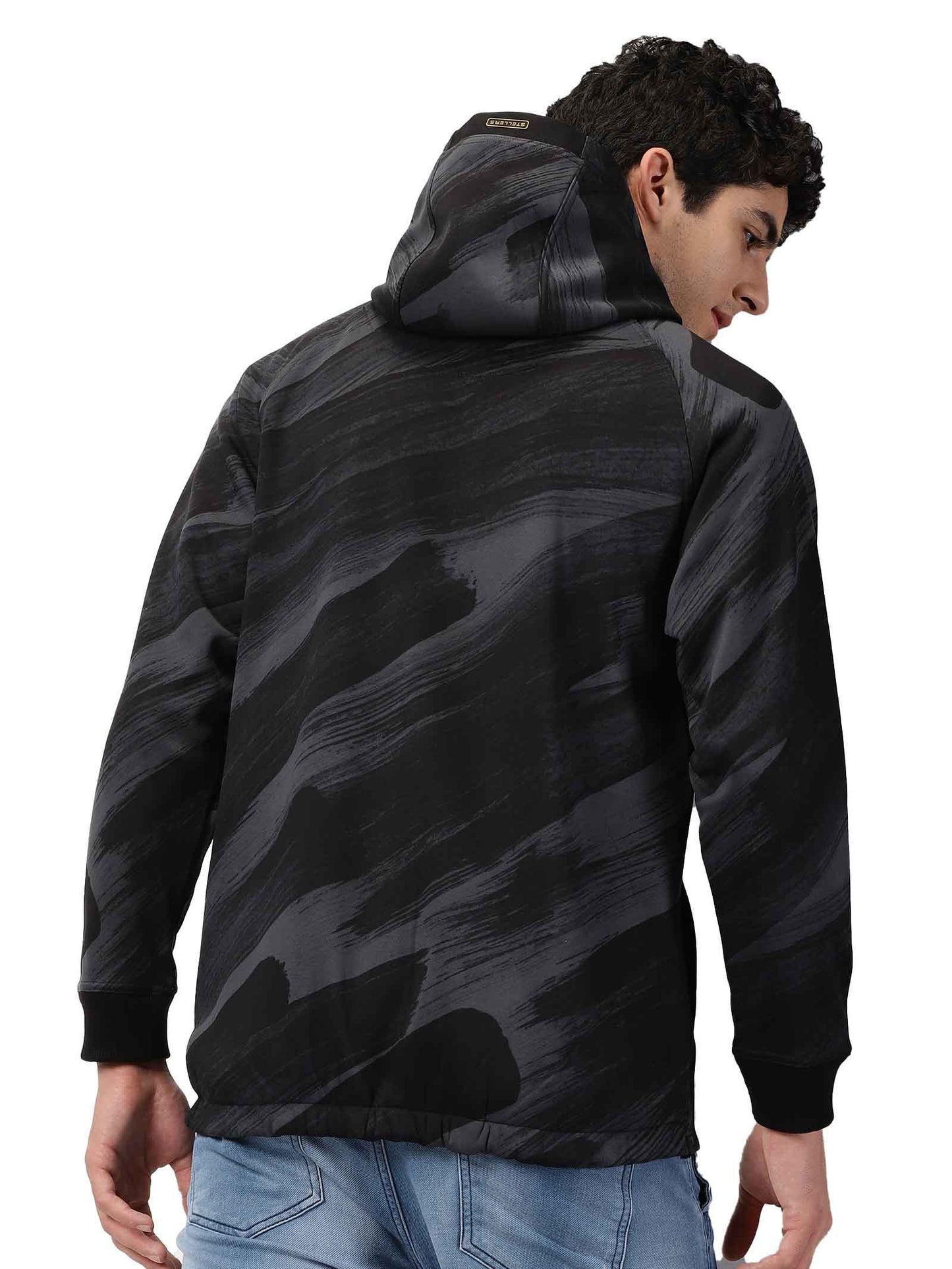 Black Men's Zipper Hoodie Camo