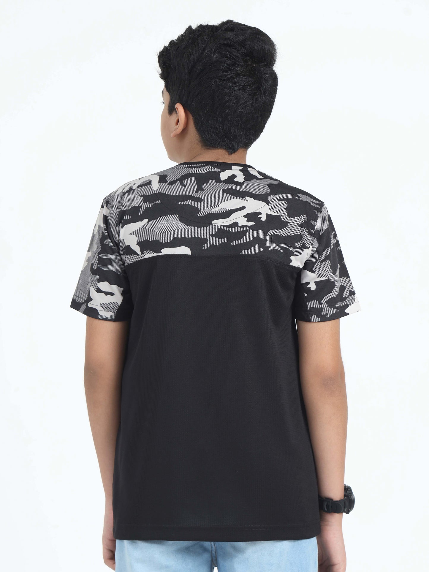 Black Camo Print Crew Neck T-Shirt